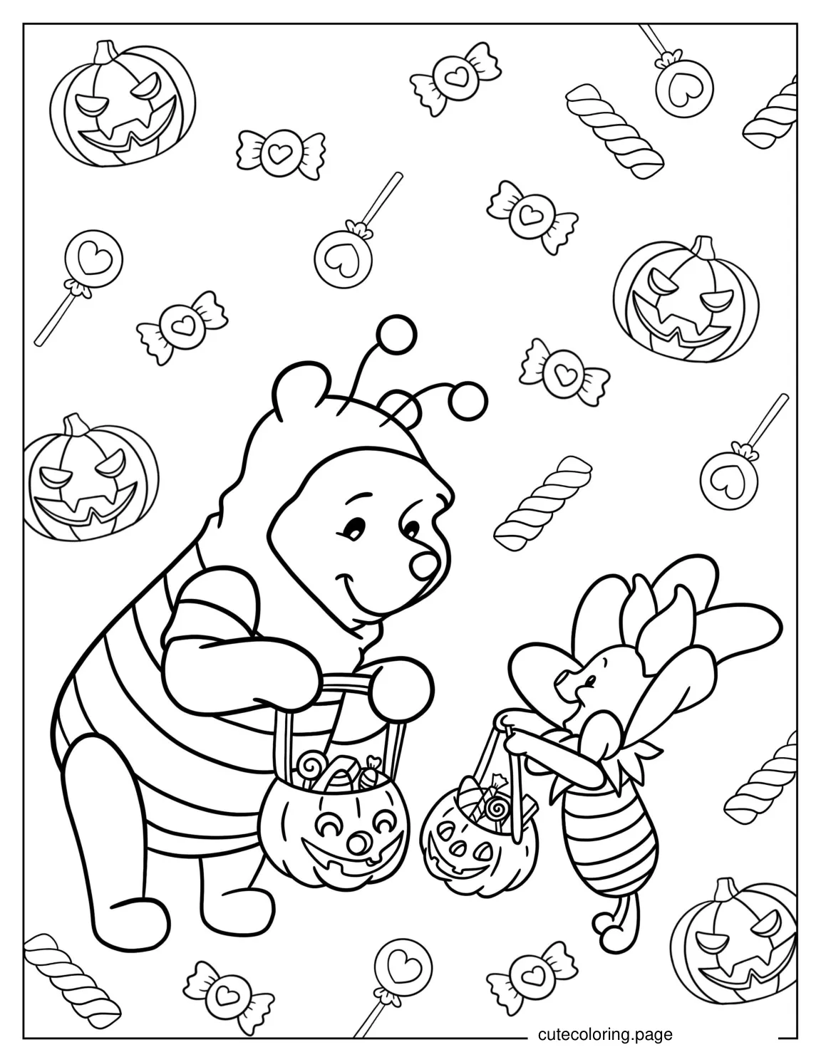 Halloween Themed Winnie The Pooh Trick Or Treating coloring page