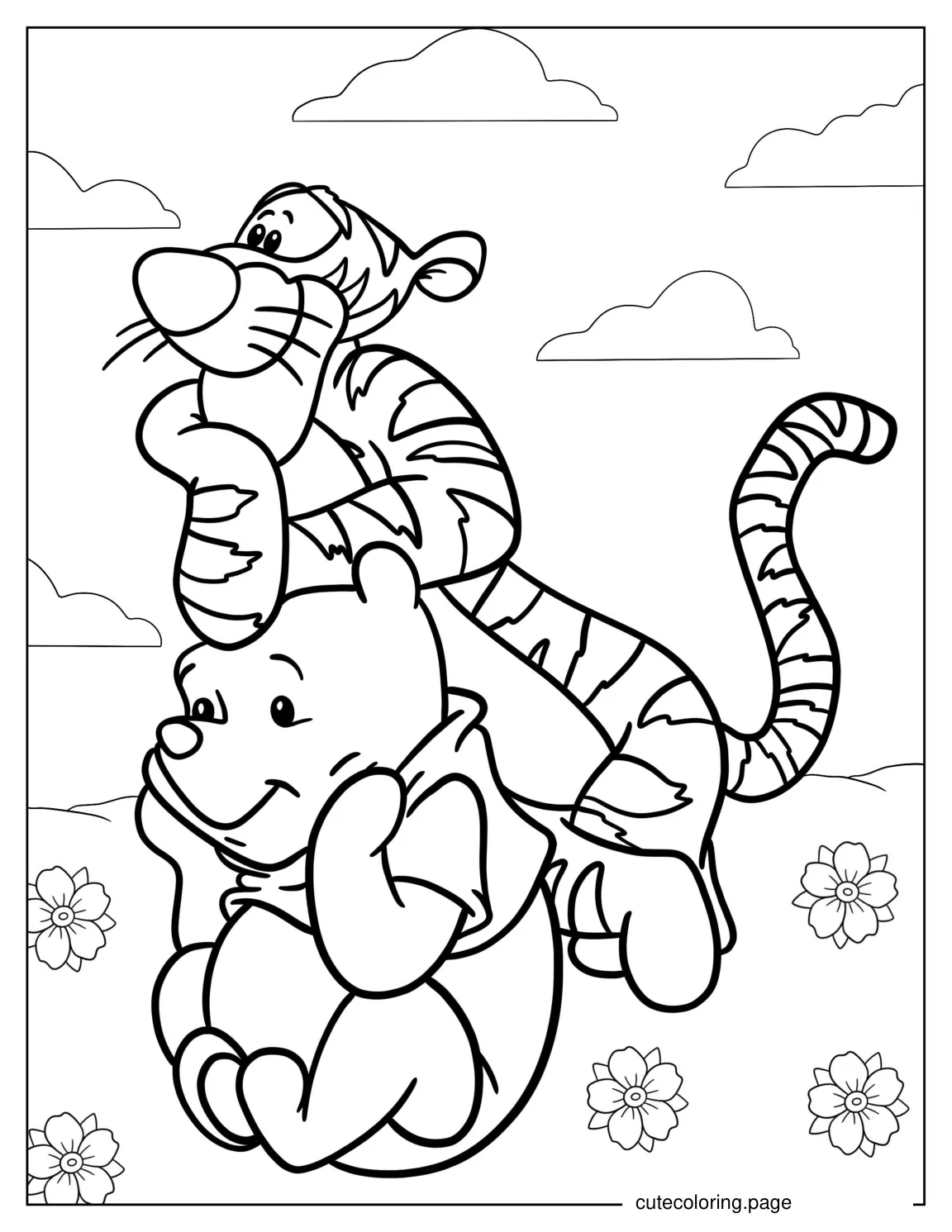 Pooh And Tigger Playing In Field coloring page