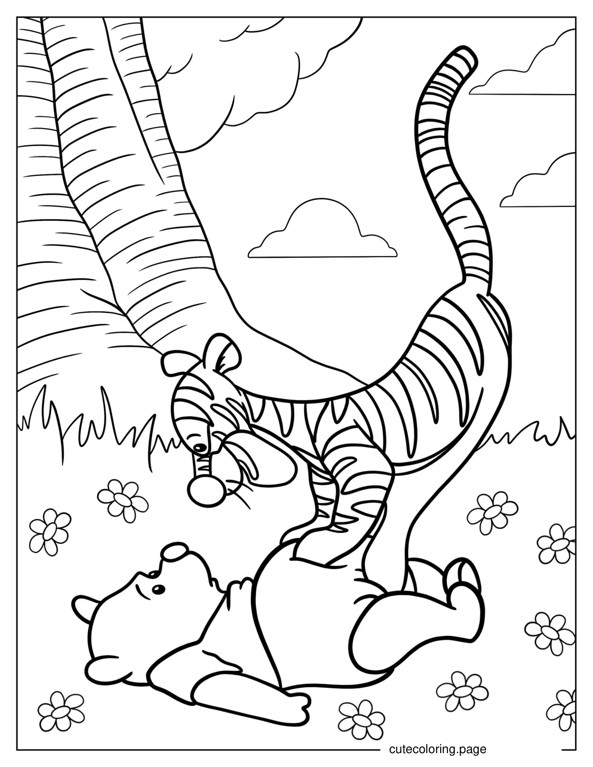 Pooh And Tigger Playing Under Tree coloring page