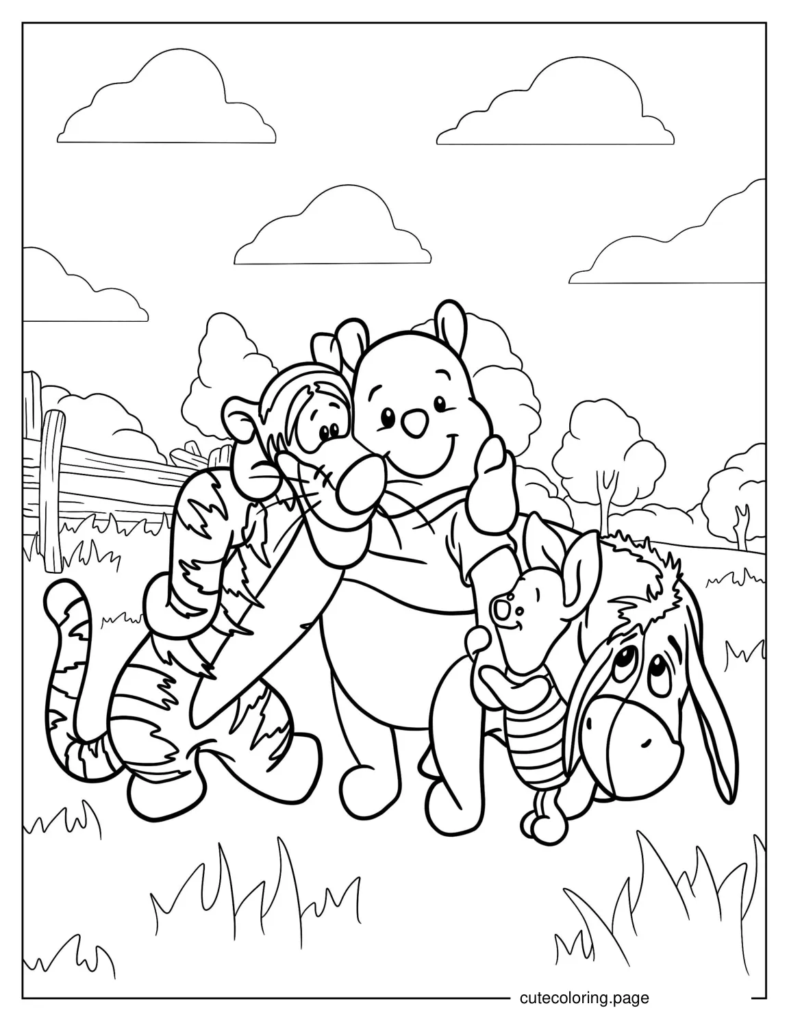 Pooh With His Best Friends Coloring Sheet coloring page