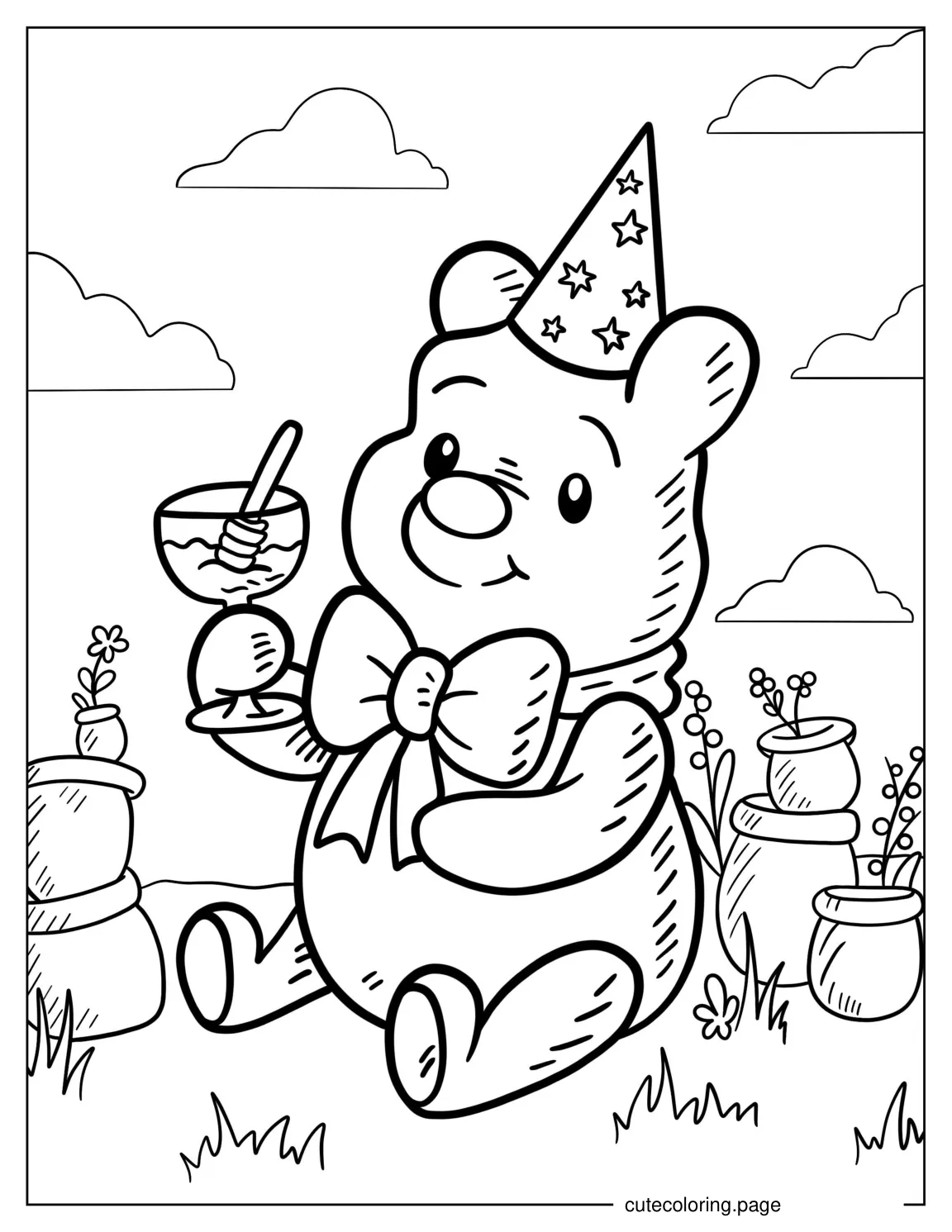 Simple Outline Of Pooh Eating Honey coloring page