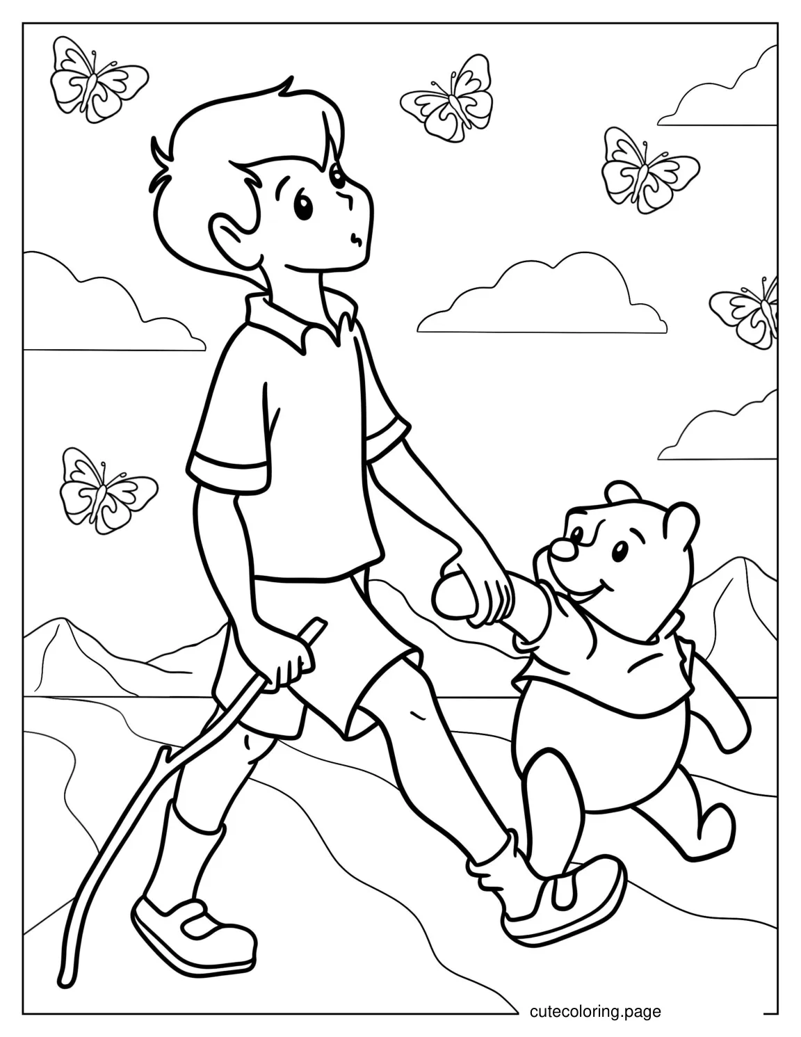 Winnie The Pooh And Christopher Robin Going On Adventures coloring page