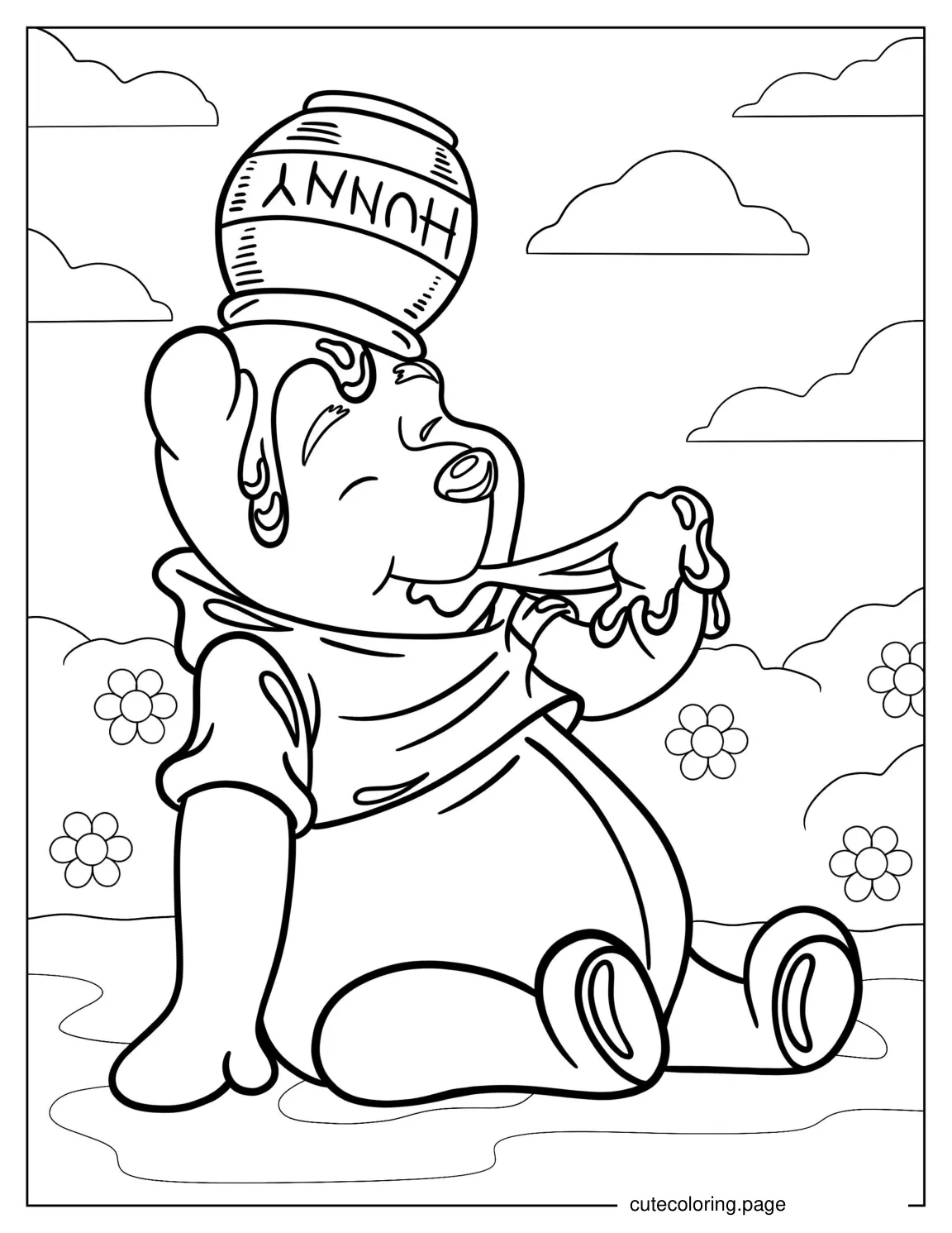 Winnie The Pooh Happy As He Eats Honey coloring page