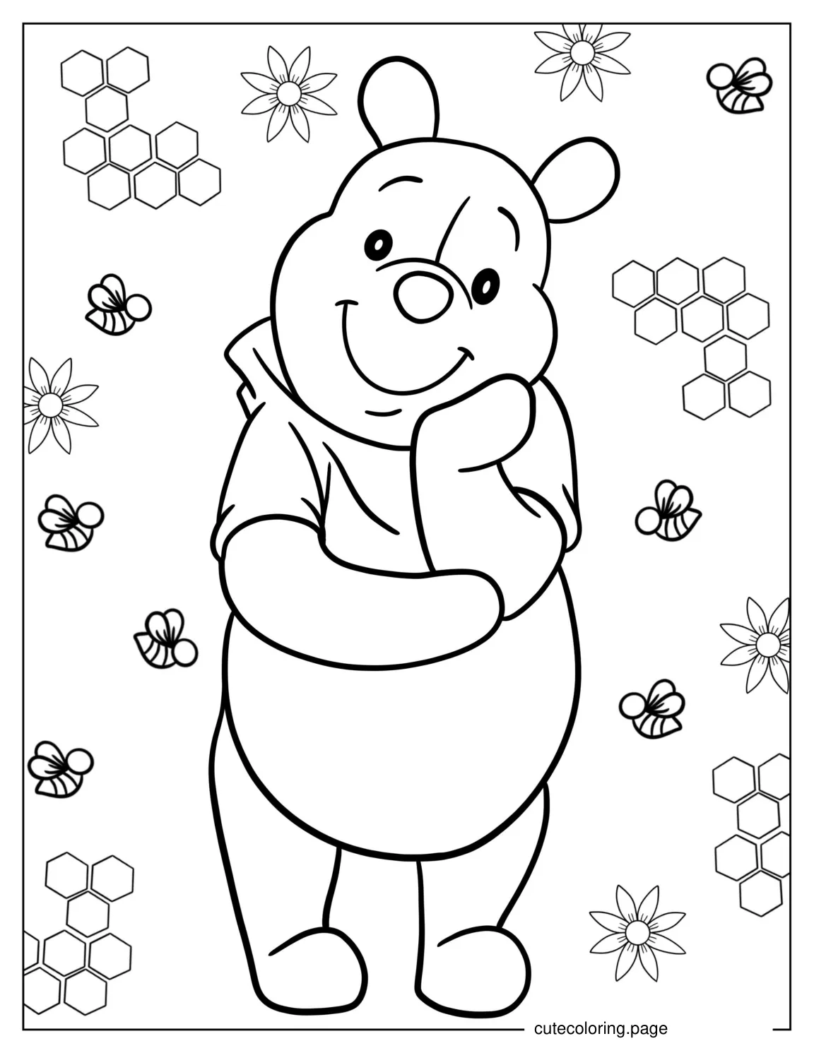 Winnie The Pooh With Bees And Honey To Color coloring page