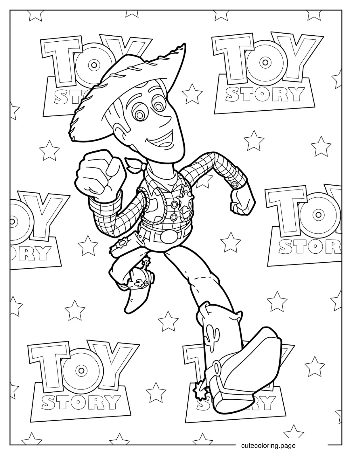 Cowboy Woody Running Toy Story Poster coloring page