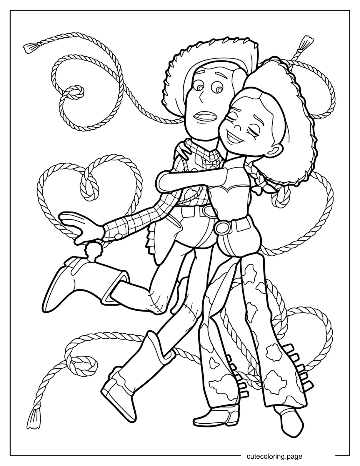 Jessie Hugging Woody coloring page