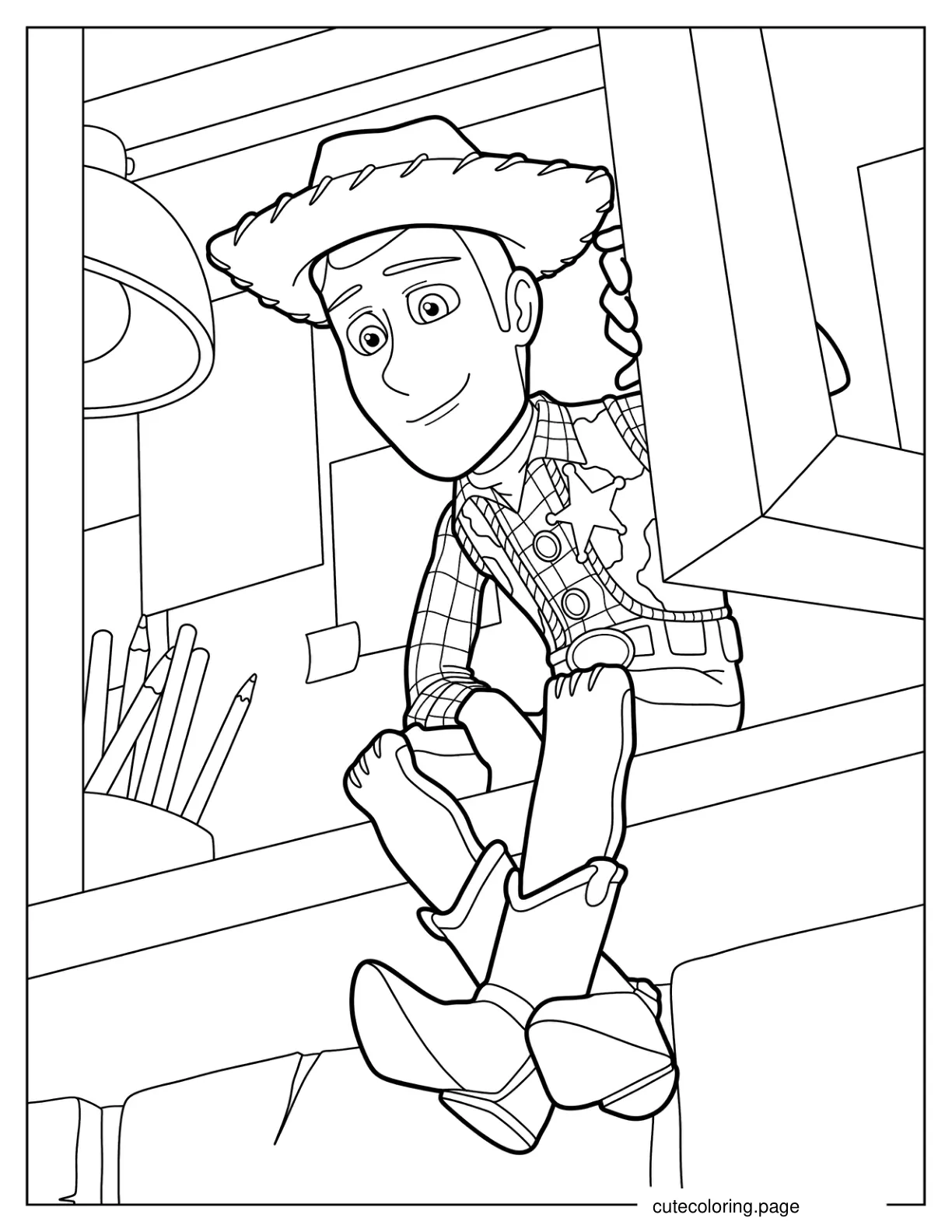 Woody Sitting On The Edge Of A Table coloring page