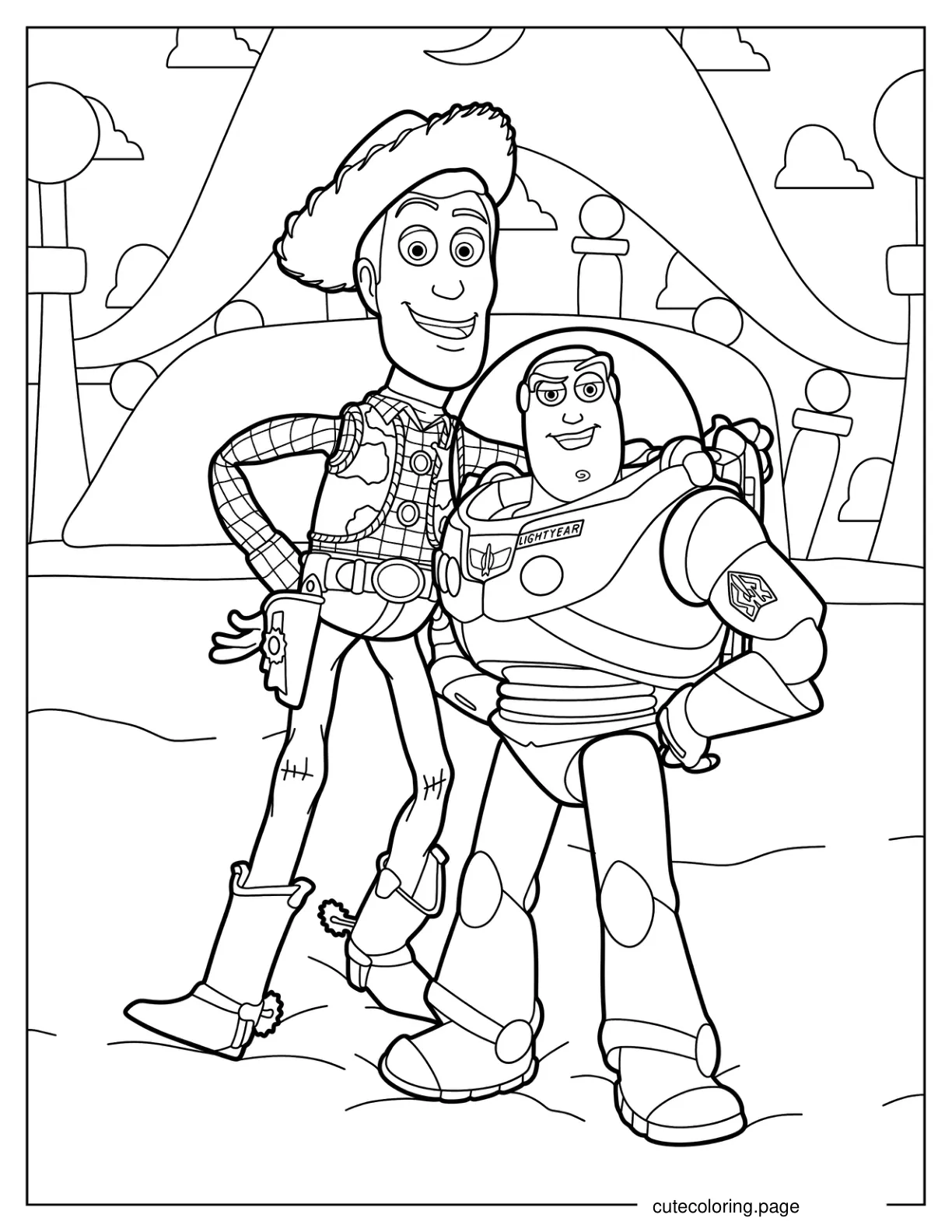 Woody With Buzz Lightyear In Andy_s Room coloring page