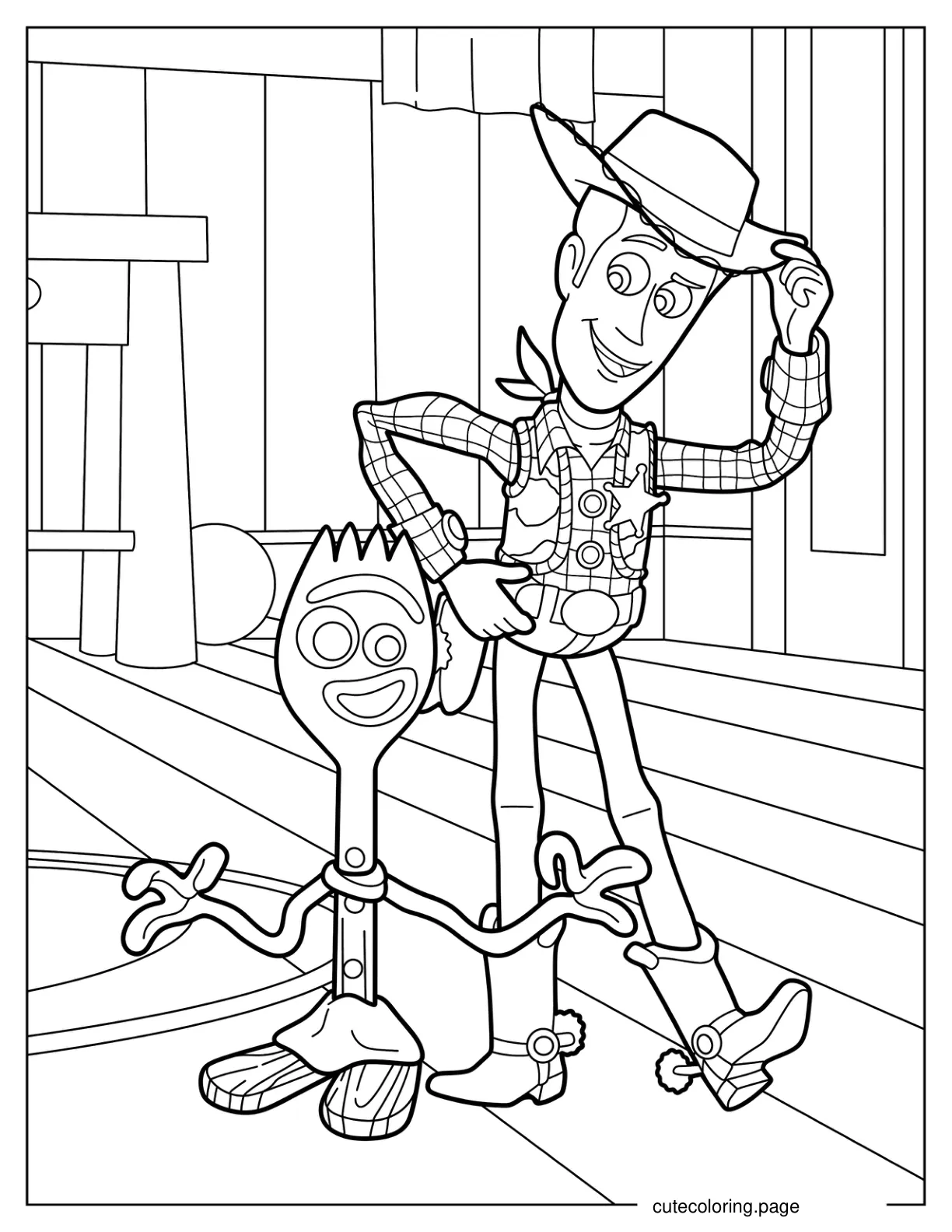 Woody With Forky Coloring Sheet For Kids coloring page