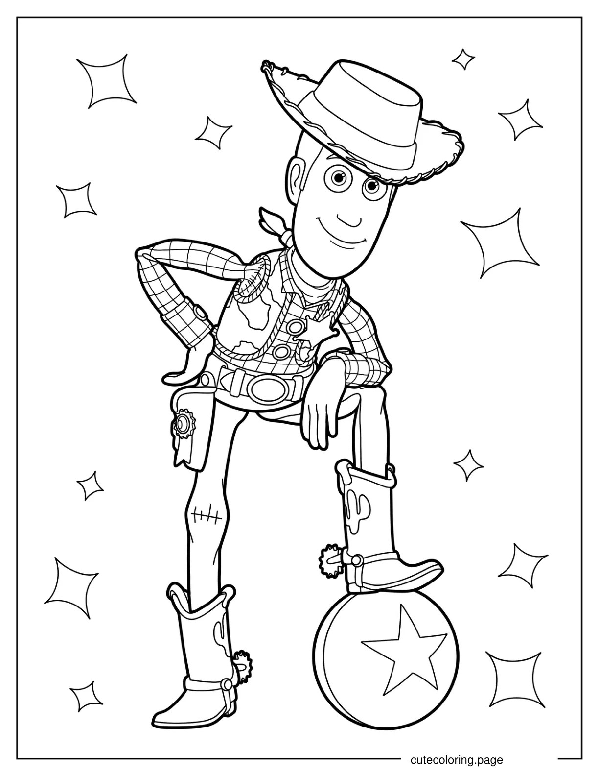 Woody With One Foot On Toy Ball Coloring Page For Kids coloring page