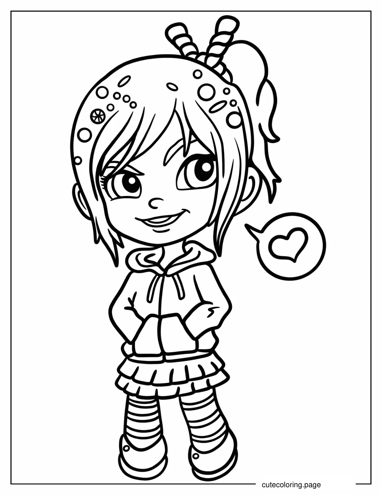 Spunky Vanellope With Heart Coloring Page For Preschoolers coloring page